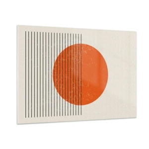 Cuadro sobre vidrio - Impresiones sobre Vidrio - Composición geométrica con círculo naranja y líneas. - 100x70cm - Siempre el sol - Decoración de pared moderna para salón y dormitorio ARTTOR