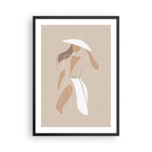 Póster en marco negro - Una silueta minimalista de una mujer con sombrero sobre un fondo beige. - 50x70cm - La moda es alegría - Decoración de pared moderna para salón y dormitorio ARTTOR
