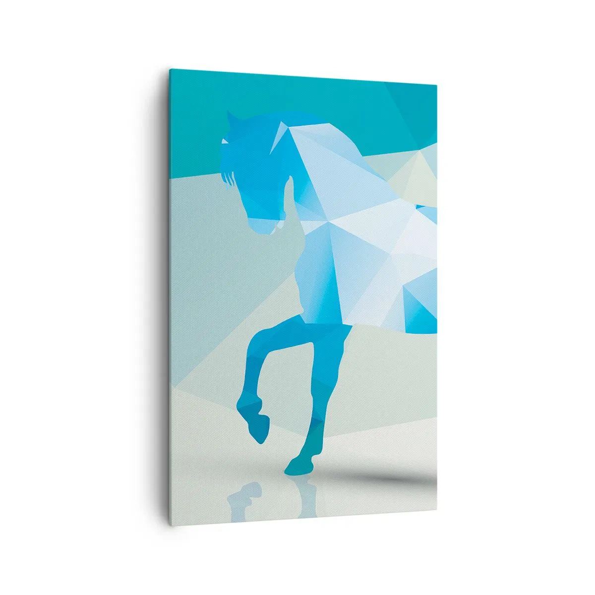 Cuadro sobre lienzo - Impresión de Imagen - Silueta geométrica de un caballo en tonos azules. - 80x120cm - Caballo geométrico en turquesa - Decoración de pared moderna para salón y dormitorio ARTTOR
