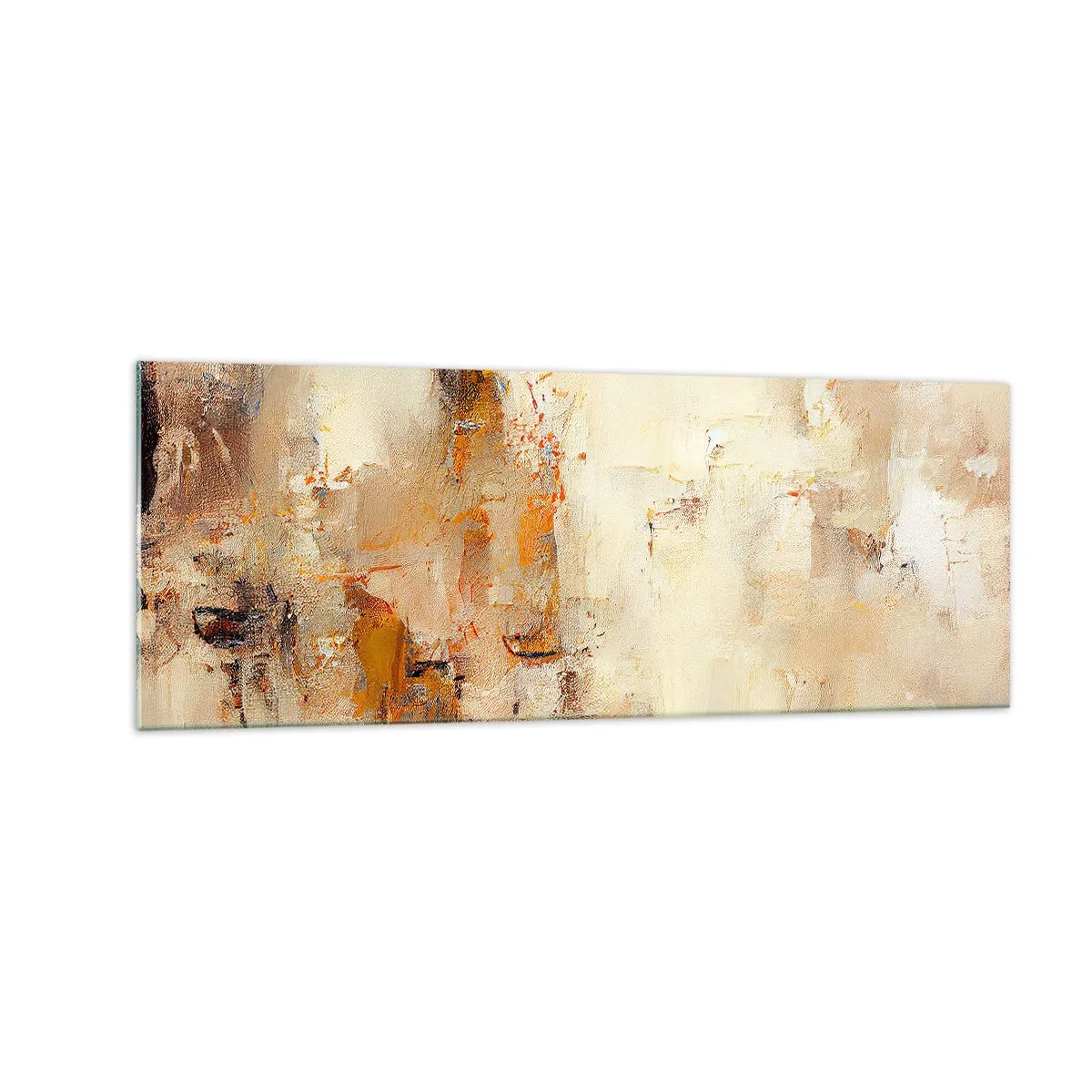 Cuadro sobre vidrio - Impresiones sobre Vidrio - Una composición abstracta en tonos cálidos de amarillo y marrón. - 140x50cm - El alma del ámbar - Decoración de pared moderna para salón y dormitorio ARTTOR