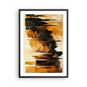 Póster en marco negro - Una composición abstracta en tonos marrones cálidos y negros. - 50x70cm - Armonía de negro y oro - Decoración de pared moderna para salón y dormitorio ARTTOR