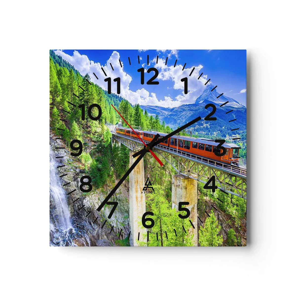 Reloj de pared - Reloj de vidrio - Ferrocarril a los Alpes - 40x40 cm