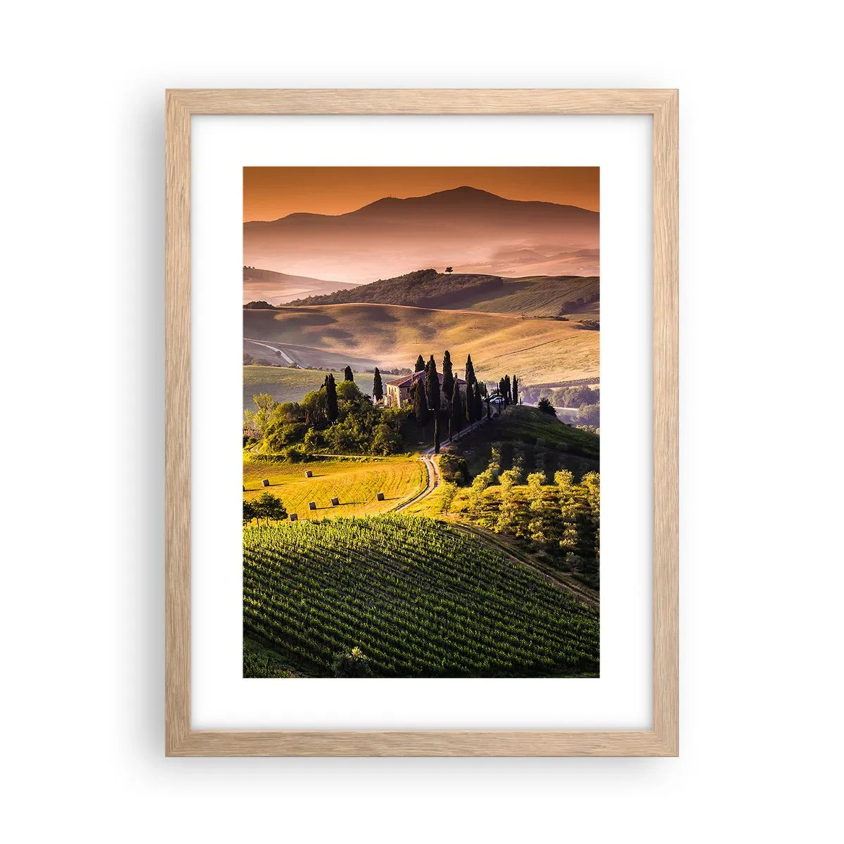 Póster en marco roble claro - Paisaje toscano - 30x40 cm