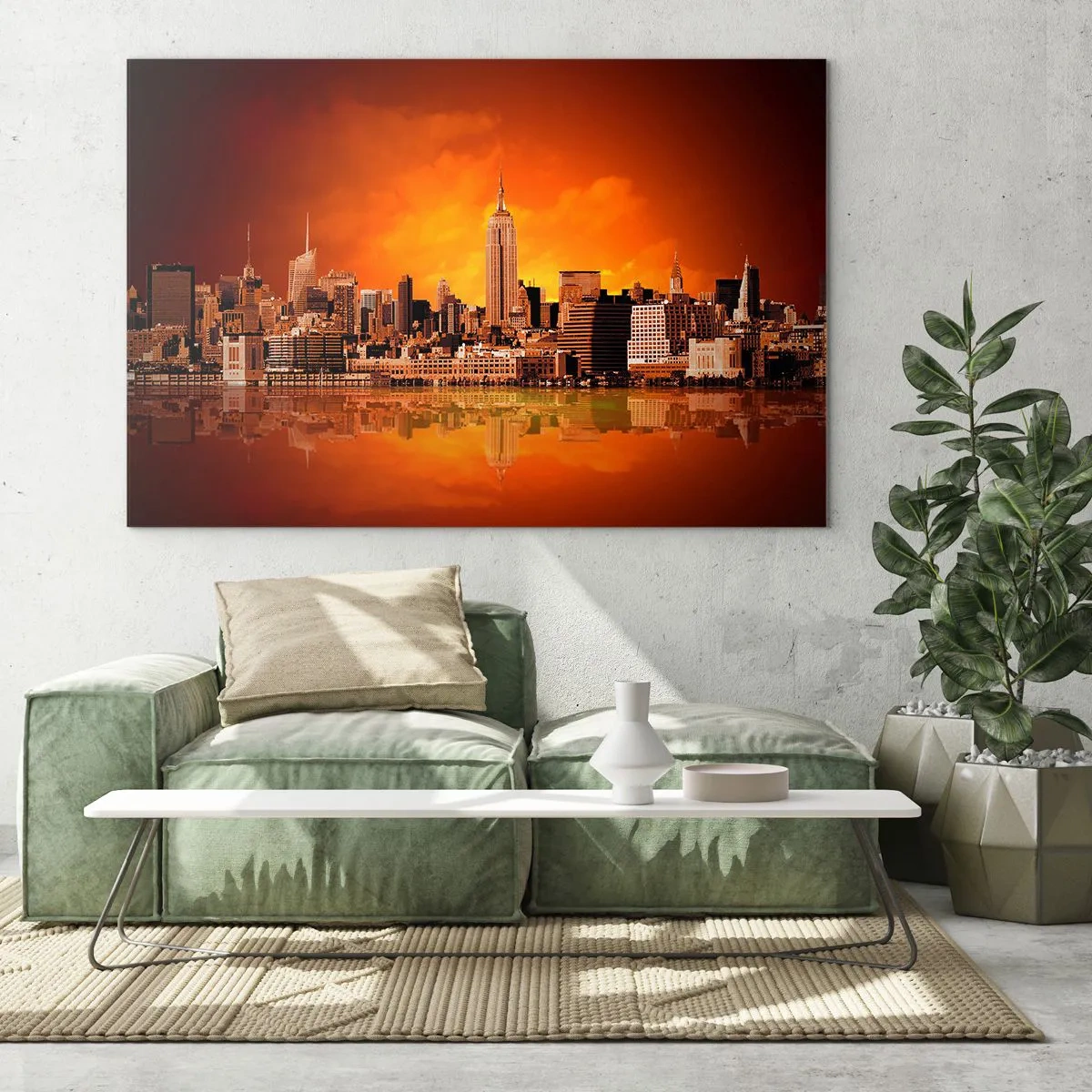 Cuadro sobre vidrio - Impresiones sobre Vidrio - Panorama de la ciudad al atardecer - 100x70cm - Un panorama de la ciudad en amarillo y marrón - Decoración de pared moderna para salón y dormitorio ARTTOR