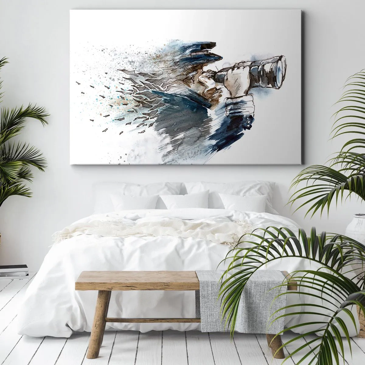 Cuadro sobre lienzo - Impresión de Imagen - Un capitán con binoculares en una dinámica escena de acuarela. - 70x50cm - Tierra a la vista - Decoración de pared moderna para salón y dormitorio ARTTOR