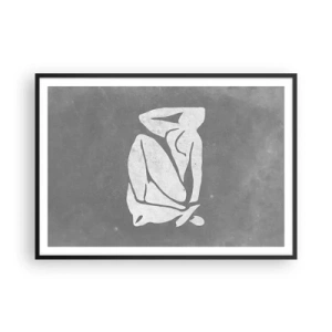 Póster en marco negro - Un dibujo de silueta minimalista sobre un fondo gris. - 100x70cm - En sus pensamientos - Decoración de pared moderna para salón y dormitorio ARTTOR