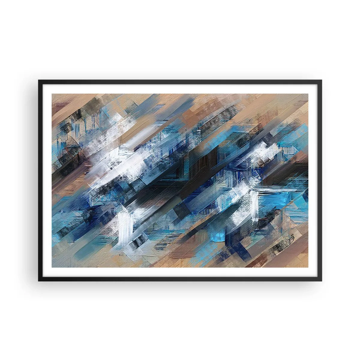 Póster en marco negro - Composición abstracta con líneas diagonales azules. - 100x70cm - En una inclinación azul - Decoración de pared moderna para salón y dormitorio ARTTOR