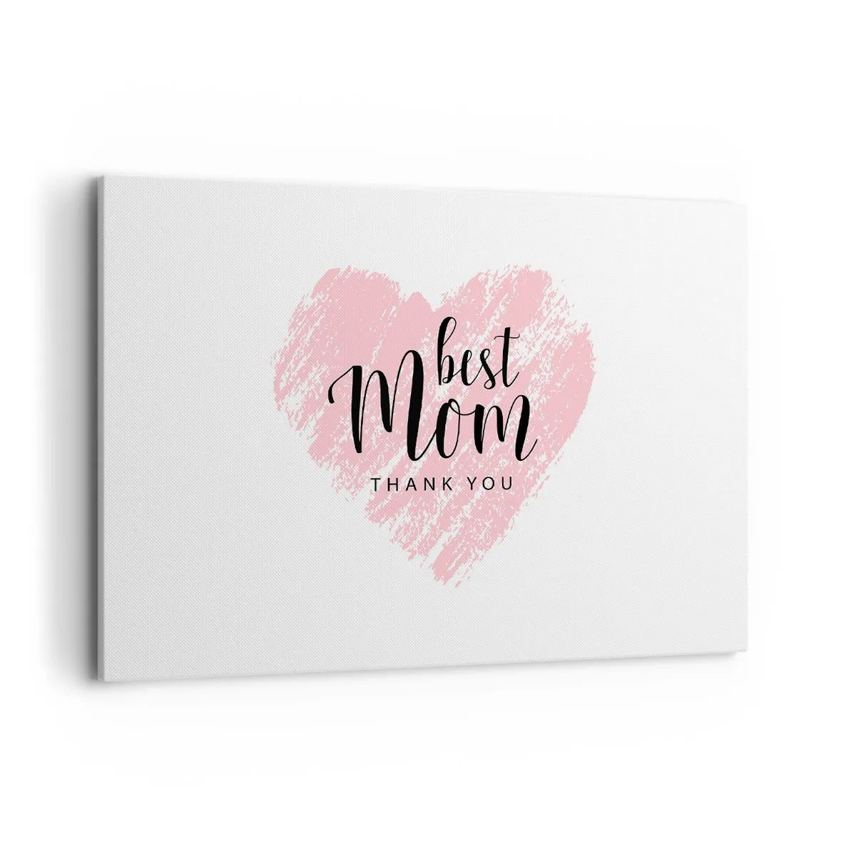 Cuadro sobre lienzo - Impresión de Imagen - Corazón rosa con la frase "Gracias, mejor mamá" sobre fondo blanco. - 120x80cm - En cualquier momento de tu vida - Decoración de pared moderna para salón y dormitorio ARTTOR