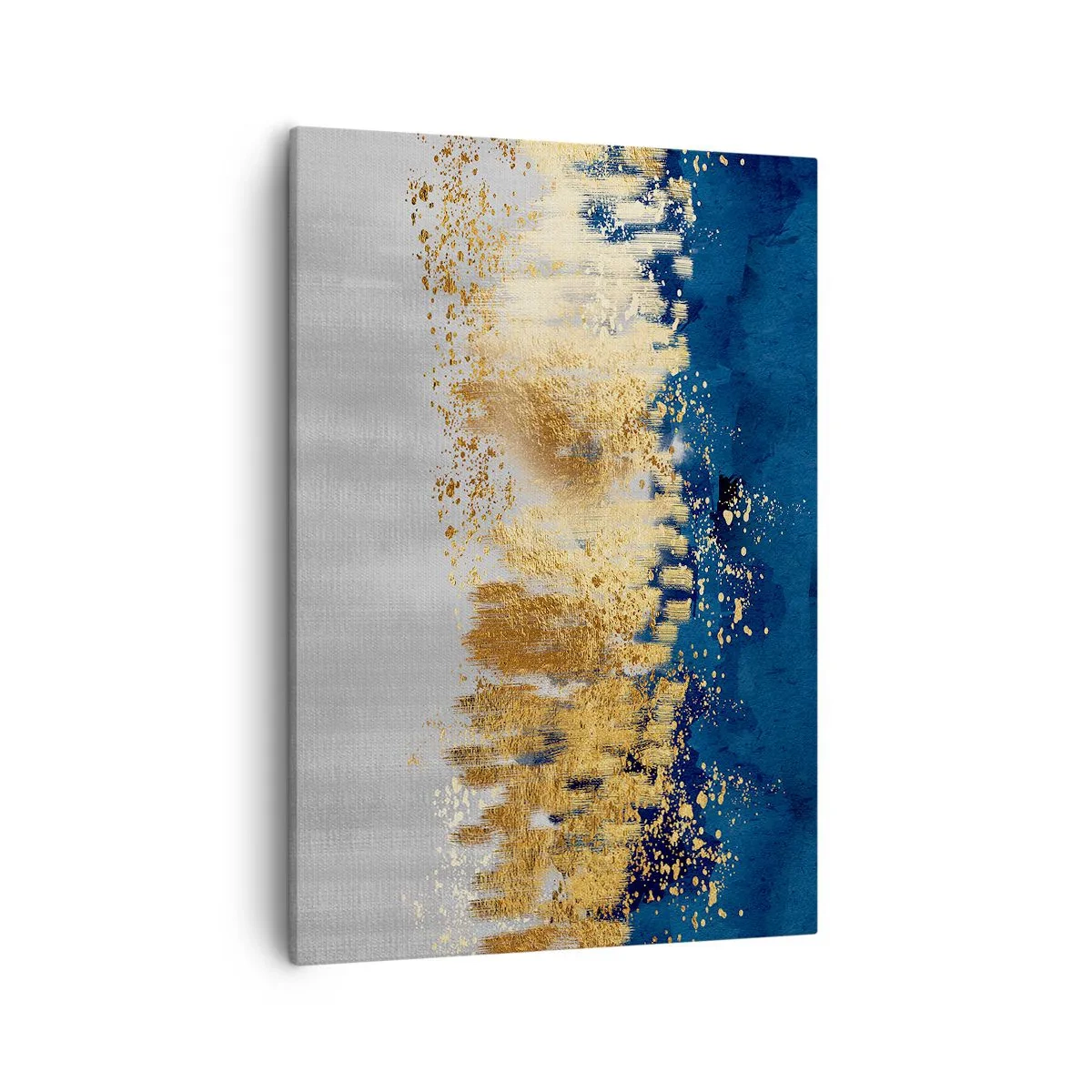Cuadro sobre lienzo - Impresión de Imagen - Una composición abstracta en tonos dorados y azul marino. - 50x70cm - Composición moderna con chispas - Decoración de pared moderna para salón y dormitorio ARTTOR
