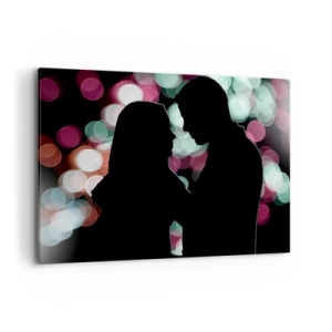 Cuadro sobre lienzo - Impresión de Imagen - Siluetas de una pareja sobre un fondo de luces bokeh de colores - 100x70cm - ¡Sí! - Decoración de pared moderna para salón y dormitorio ARTTOR