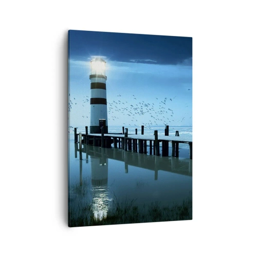 Cuadro sobre lienzo - Impresión de Imagen - El faro del muelle iluminado por la noche. - 50x70cm - Sin miedo a la oscuridad - Decoración de pared moderna para salón y dormitorio ARTTOR