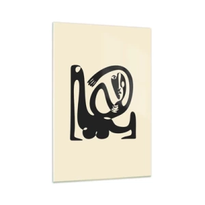 Cuadro sobre vidrio - Impresiones sobre Vidrio - Una figura abstracta en negro sobre un fondo beige. - 70x100cm - Casi Picasso - Decoración de pared moderna para salón y dormitorio ARTTOR