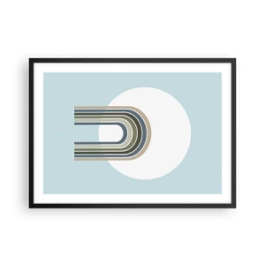Póster en marco negro - Una composición minimalista con un círculo y líneas sobre un fondo pastel. - 70x50cm - Una atracción irresistible - Decoración de pared moderna para salón y dormitorio ARTTOR