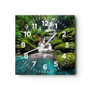 Reloj de pared - Reloj de vidrio - Turquesa, zafiro y plata líquida - 30x30 cm