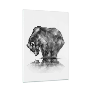 Cuadro sobre vidrio - Impresiones sobre Vidrio - Gráfico de un oso inclinado sobre la superficie del agua. - 50x70cm - Es bueno ver a alguien cercano - Decoración de pared moderna para salón y dormitorio ARTTOR