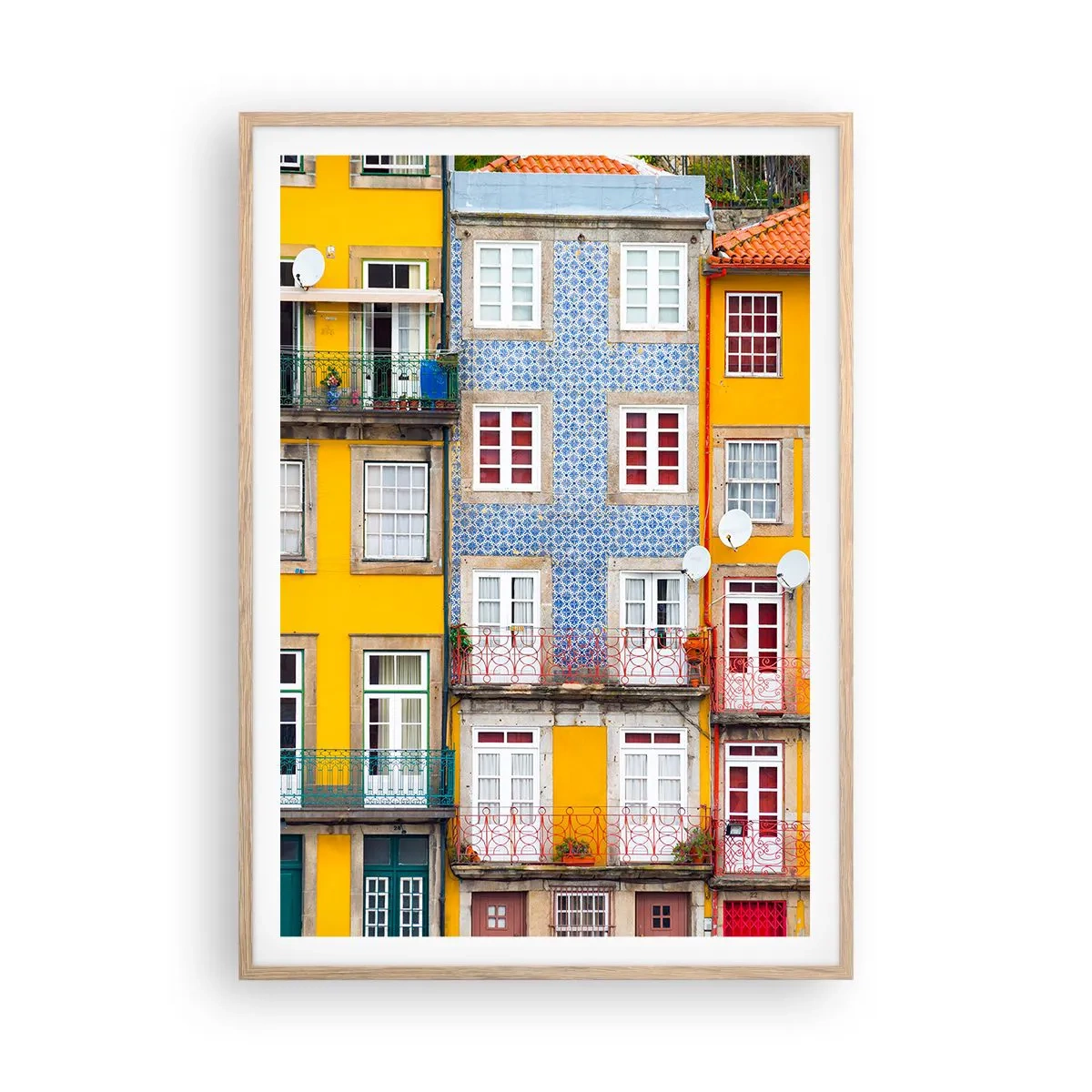 Póster en marco roble claro - Los colores de la ciudad vieja - 70x100 cm