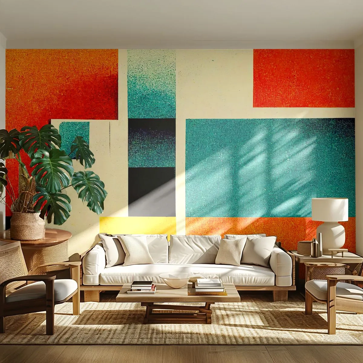Fotomural Premium Sand - Abstracción geométrica - buena energía - Cuadrícula, Envejecido, Pedazo - 250x175 cm