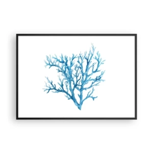 Póster en marco negro - Coral azul sobre fondo blanco con un toque minimalista. - 100x70cm - Filigrana marina - Decoración de pared moderna para salón y dormitorio ARTTOR