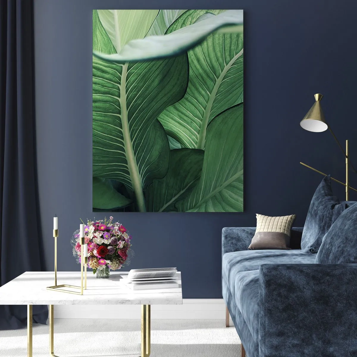 Cuadro sobre vidrio - Impresiones sobre Vidrio - Hojas verdes con detalles expresivos y estructura. - 70x100cm - Vida intensamente verde - Decoración de pared moderna para salón y dormitorio ARTTOR