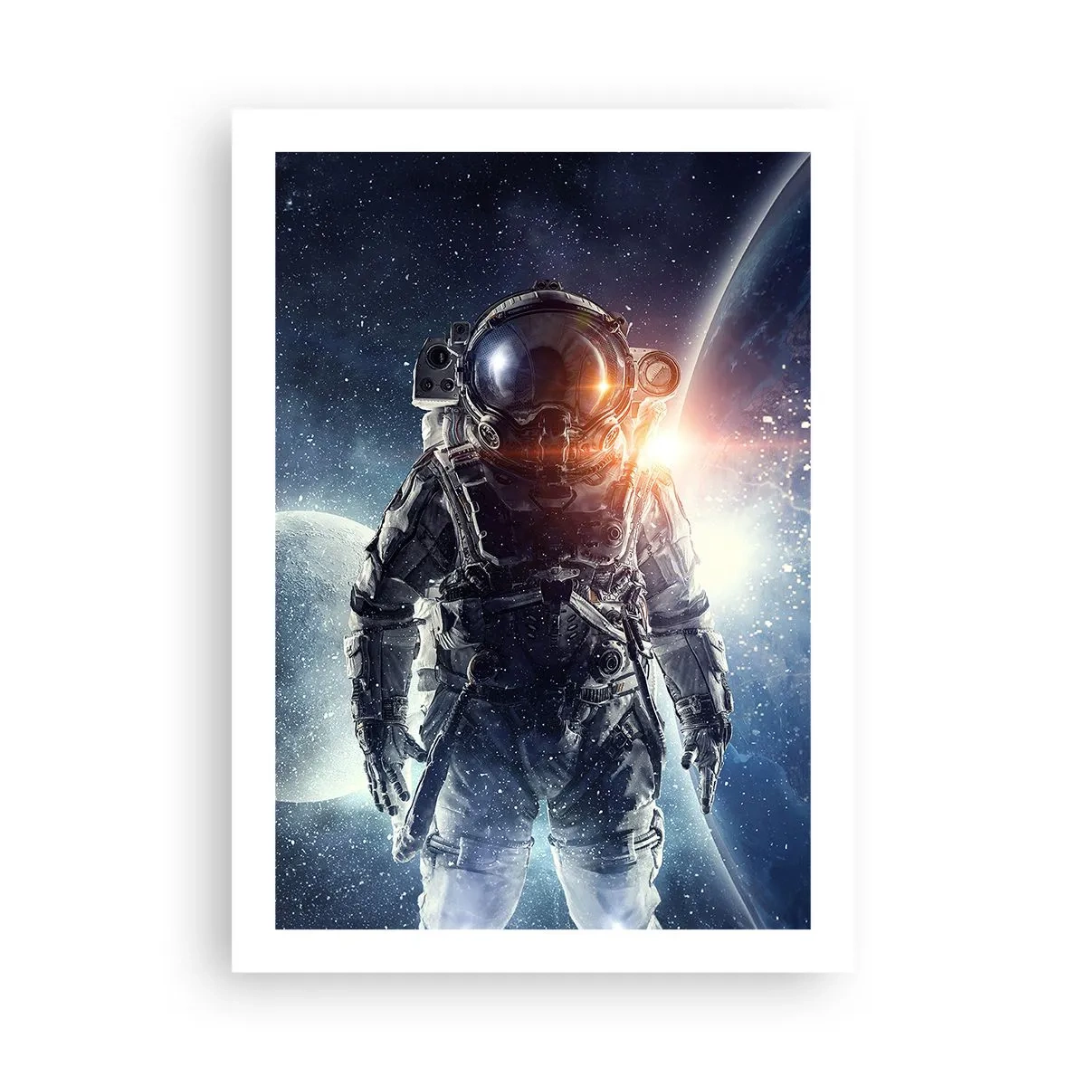 Póster - Astronauta en el espacio con planetas y estrellas al fondo. - 50x70cm - Una aventura cósmica - Decoración de pared moderna para salón y dormitorio ARTTOR