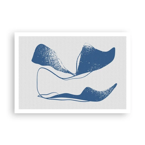 Póster - Formas abstractas en tonos azules sobre un fondo blanco. - 100x70cm - Abstracción con alas - Decoración de pared moderna para salón y dormitorio ARTTOR