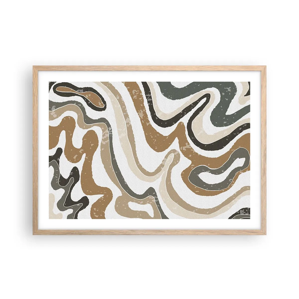 Póster en marco roble claro - Meandros de colores terrosos - 70x50 cm