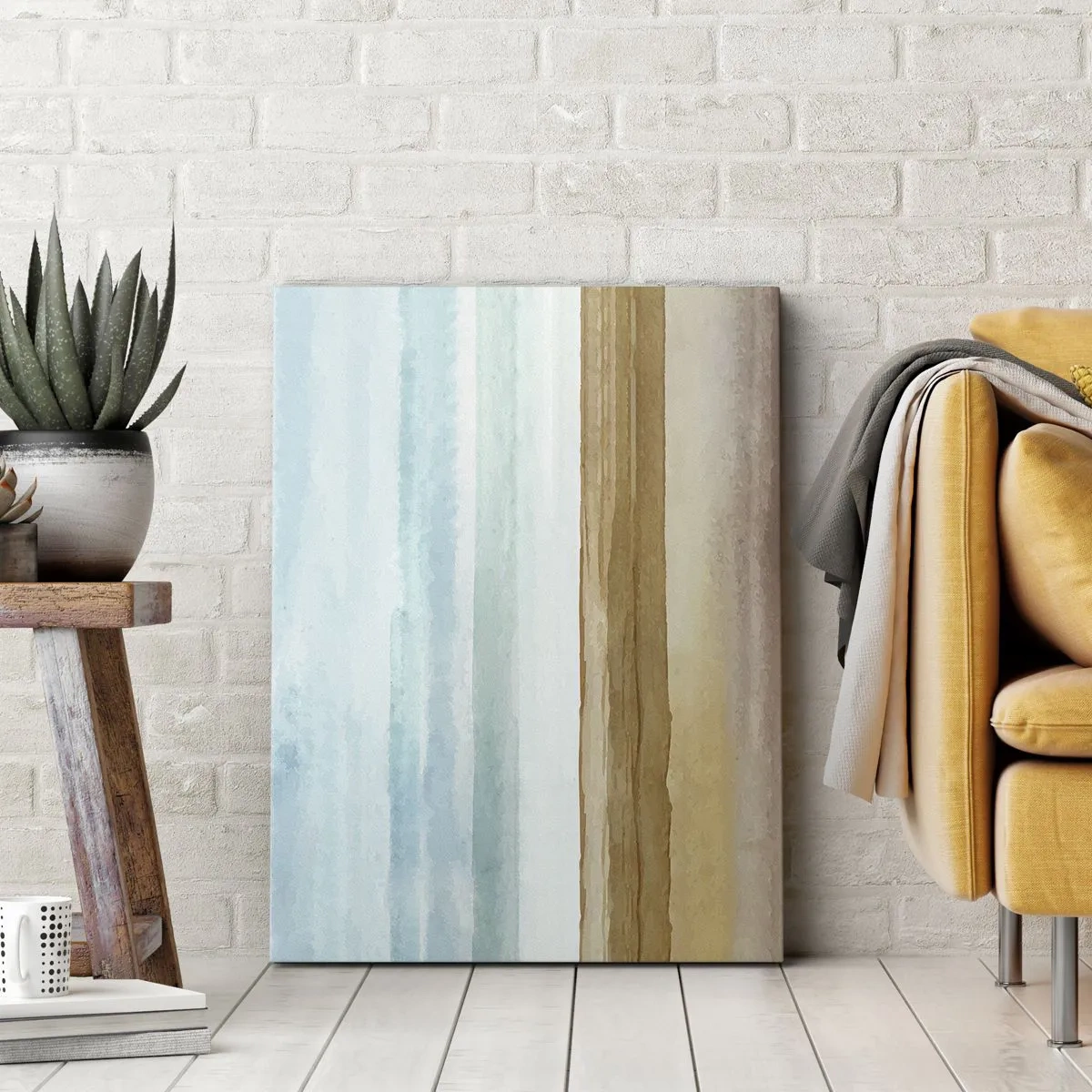 Cuadro sobre lienzo - Impresión de Imagen - Paisaje de playa abstracto en tonos pastel - 50x70cm - Serenidad - Decoración de pared moderna para salón y dormitorio ARTTOR