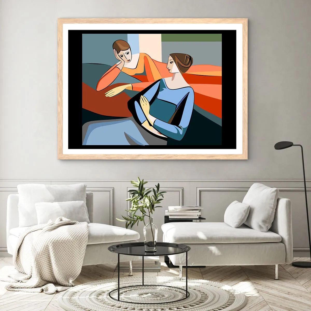 Póster en marco roble claro - Un momento de confidencias - 70x50 cm