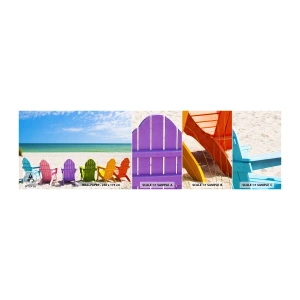 Muestra de fotomural autoadhesivo Deluxe Sticker - Playa arco iris - Paisaje, Playa, Sillas de jardín - 100x30 cm