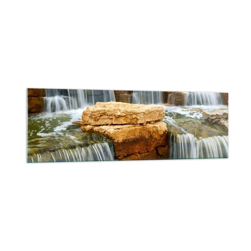 Cuadro sobre vidrio - Impresiones sobre Vidrio - Una cascada que fluye por escalones de piedra. - 160x50cm - Escalera al cielo - Decoración de pared moderna para salón y dormitorio ARTTOR