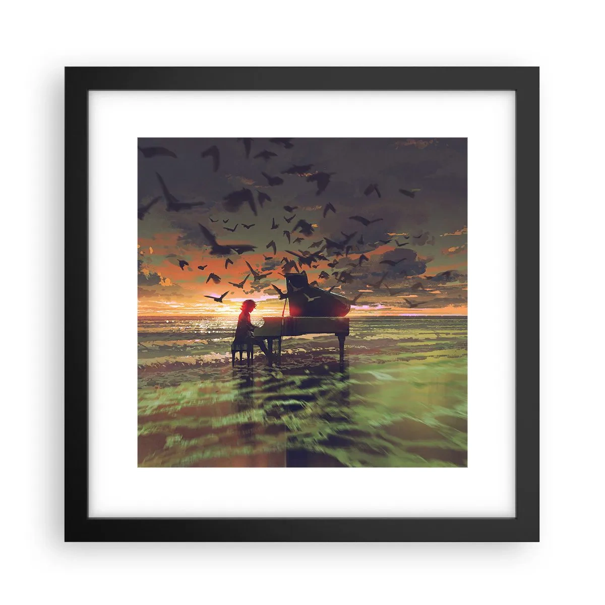 Póster en marco negro - Concierto de piano y olas - 30x30 cm