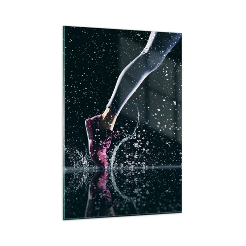 Cuadro sobre vidrio - Impresiones sobre Vidrio - Una toma dinámica de una carrera bajo la lluvia contra un fondo negro. - 80x120cm - Fuerza de impulso - Decoración de pared moderna para salón y dormitorio ARTTOR