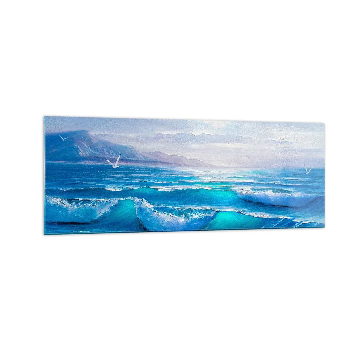 Cuadro sobre vidrio - Impresiones sobre Vidrio - Un pintoresco paisaje marino con olas y un cielo azul. - 140x50cm - Trae consuelo - Decoración de pared moderna para salón y dormitorio ARTTOR