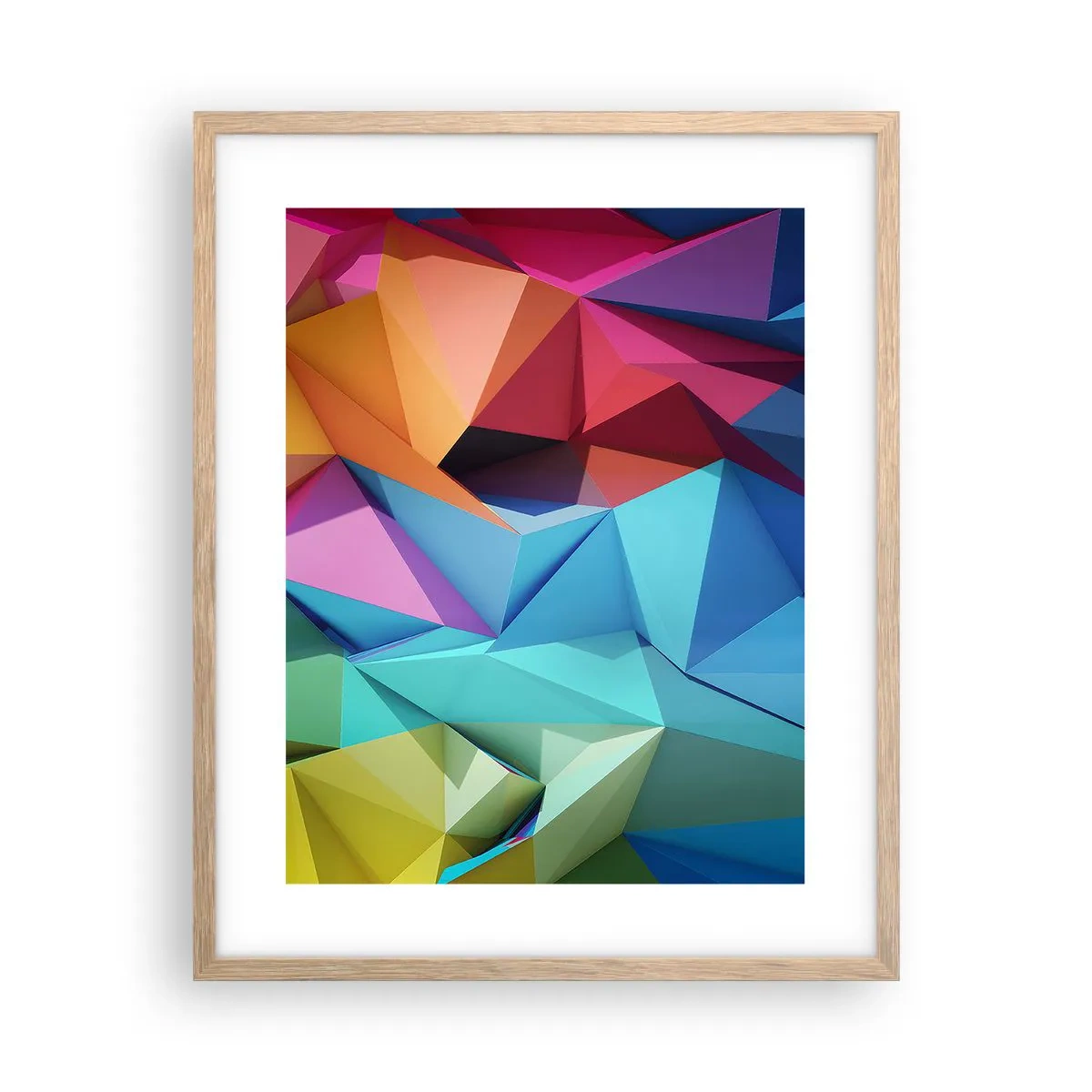 Póster en marco roble claro - Origami arco iris - 40x50 cm