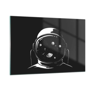Cuadro sobre vidrio - Impresiones sobre Vidrio - Astronauta con estrellas y planetas en su casco sobre un fondo negro. - 120x80cm - Bonita vista - Decoración de pared moderna para salón y dormitorio ARTTOR
