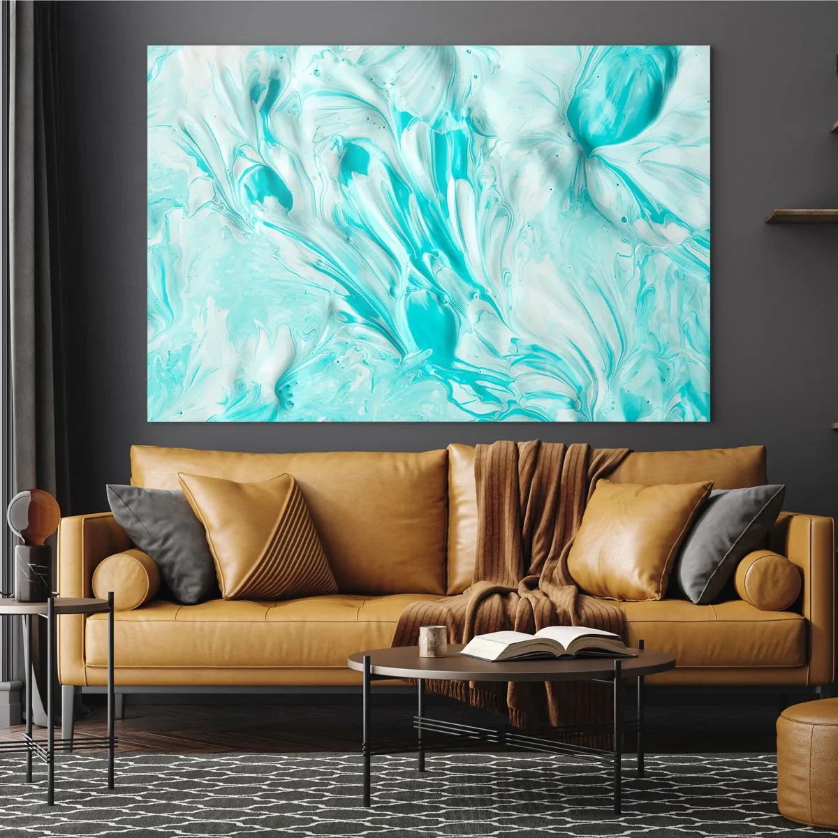 Cuadro sobre vidrio - Impresiones sobre Vidrio - Patrones abstractos azules y blancos que se asemejan al movimiento de las olas - 70x50cm - Juntos para siempre - Decoración de pared moderna para salón y dormitorio ARTTOR