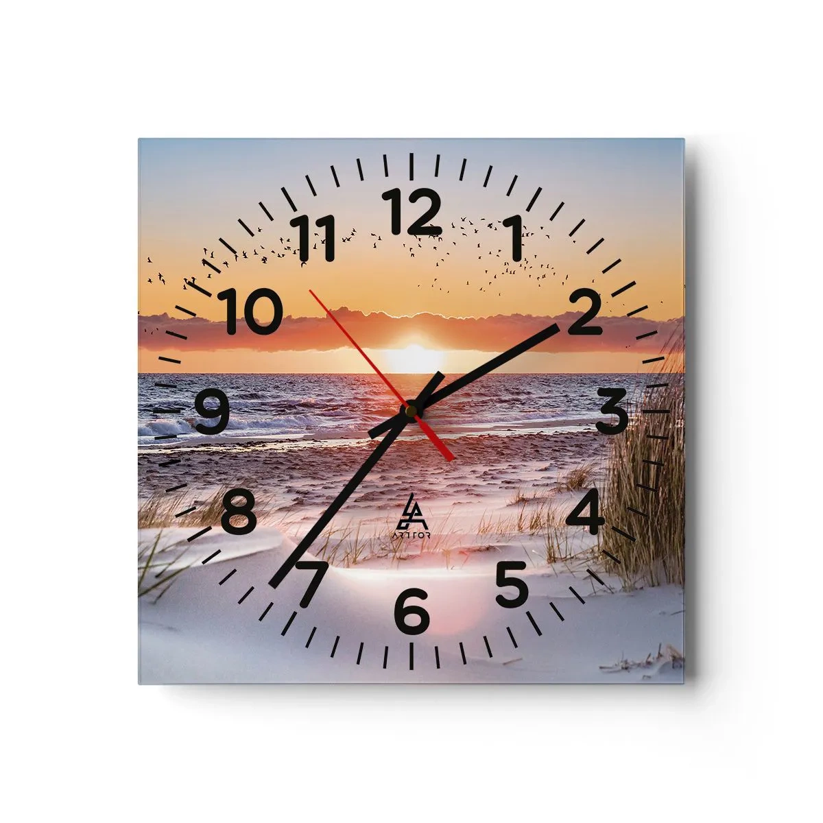 Reloj de pared - Reloj de vidrio - Paisaje horizontal - 40x40 cm