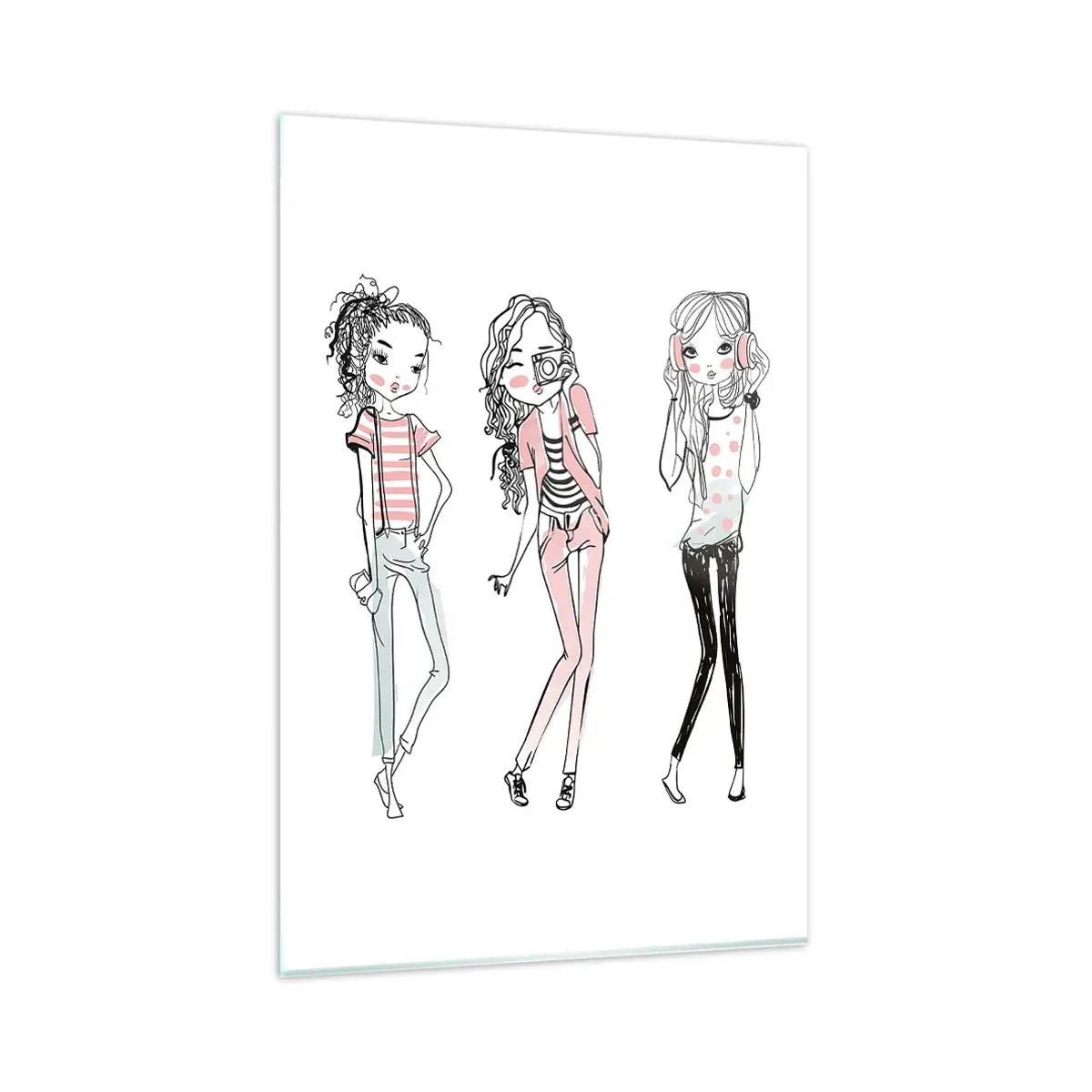 Cuadro sobre vidrio - Impresiones sobre Vidrio - Ilustración de chicas de moda en colores pastel. - 80x120cm - Es día de chicas - Decoración de pared moderna para salón y dormitorio ARTTOR