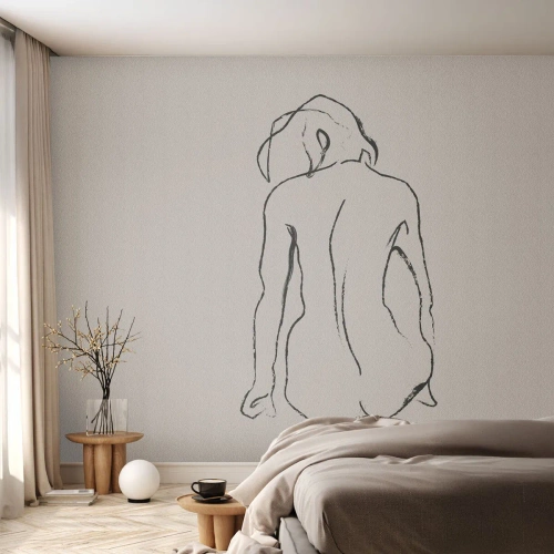 Fotomural Premium Canvas - Un boceto sutil de la silueta de una niña desde atrás. - 100x70cm - Esbozos de una espalada - Decoración de pared moderna para salón y dormitorio ARTTOR