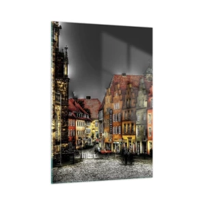 Cuadro sobre vidrio - Impresiones sobre Vidrio - Casas de vecindad coloridas contra el fondo de un cielo nublado - 50x70cm - Solo falta un carruaje encantado - Decoración de pared moderna para salón y dormitorio ARTTOR