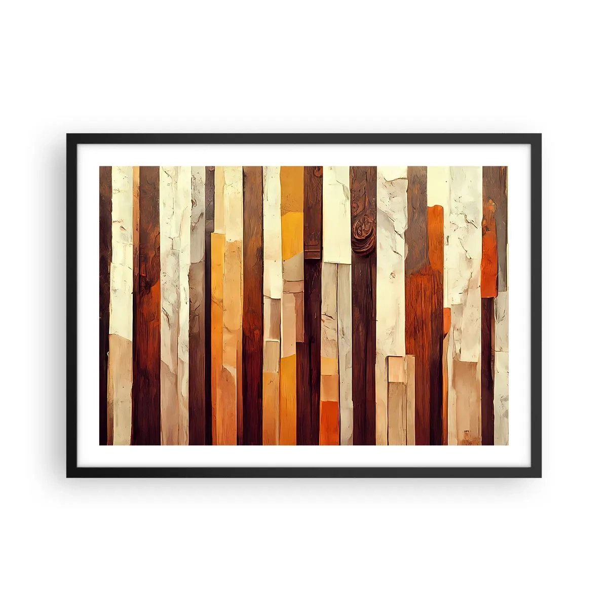 Póster en marco negro - Composición geométrica en tonos madera y dorado. - 70x50cm - Himno de los árboles del bosque - Decoración de pared moderna para salón y dormitorio ARTTOR