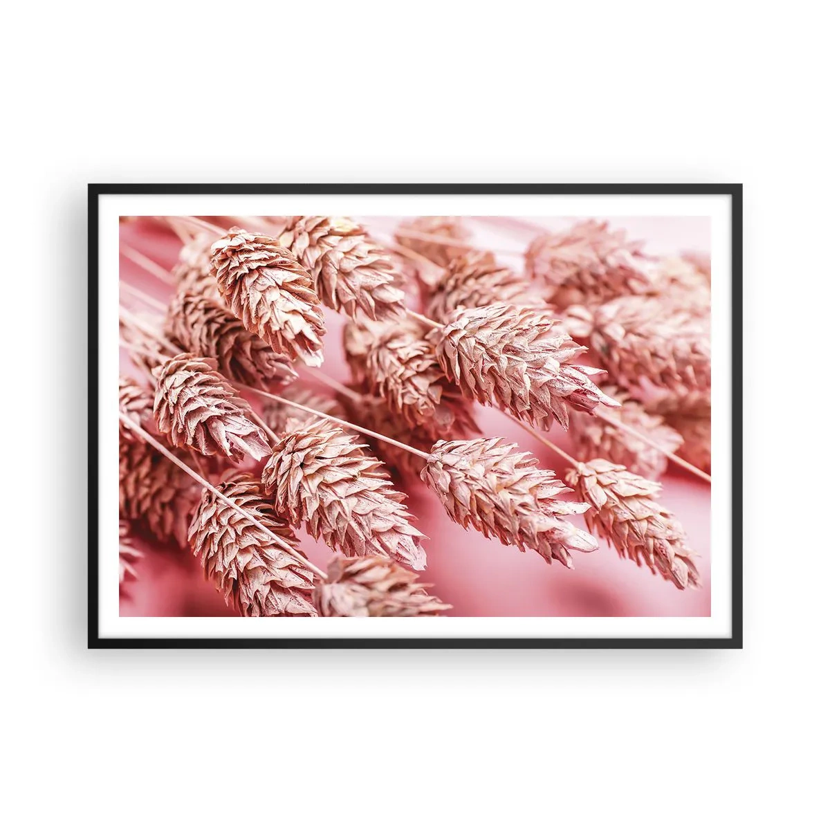 Póster en marco negro - Primer plano de las orejas teñidas de rosa. - 100x70cm - Estructura floral en rosa - Decoración de pared moderna para salón y dormitorio ARTTOR