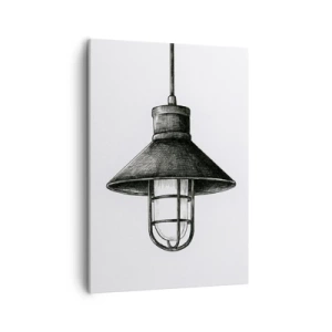 Cuadro sobre lienzo - Impresión de Imagen - Dibujo de una lámpara colgante retro sobre fondo blanco. - 50x70cm - Como hace años... - Decoración de pared moderna para salón y dormitorio ARTTOR