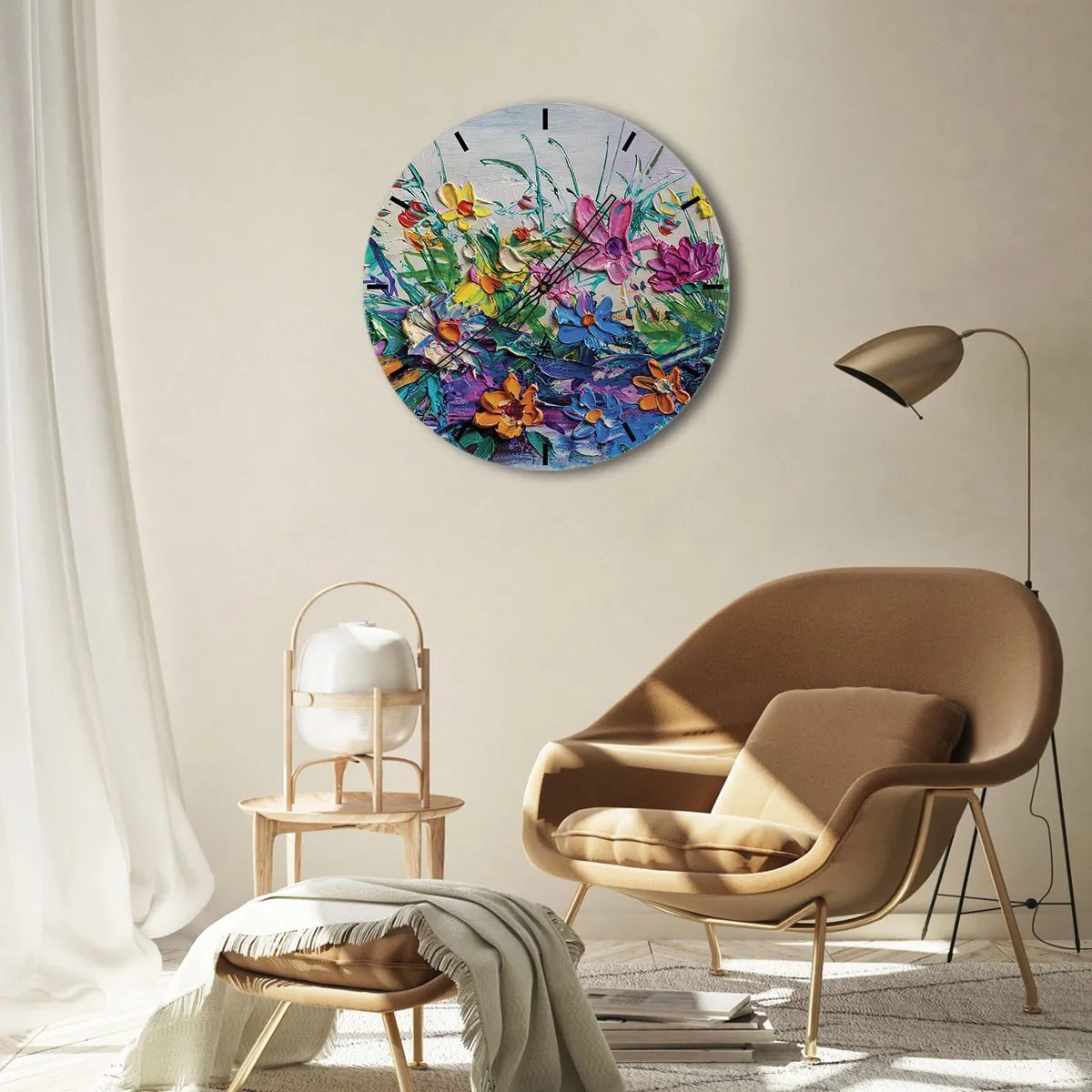 Reloj de pared - Reloj de vidrio - La energía de las flores - 40x40 cm