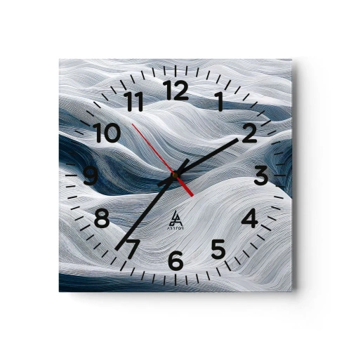 Reloj de pared - Reloj de vidrio - Olas blancas y azules - 40x40 cm