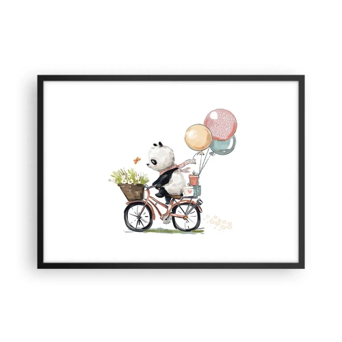 Póster en marco negro - Panda en bicicleta con globos y flores. - 70x50cm - Un día feliz - Decoración de pared moderna para salón y dormitorio ARTTOR
