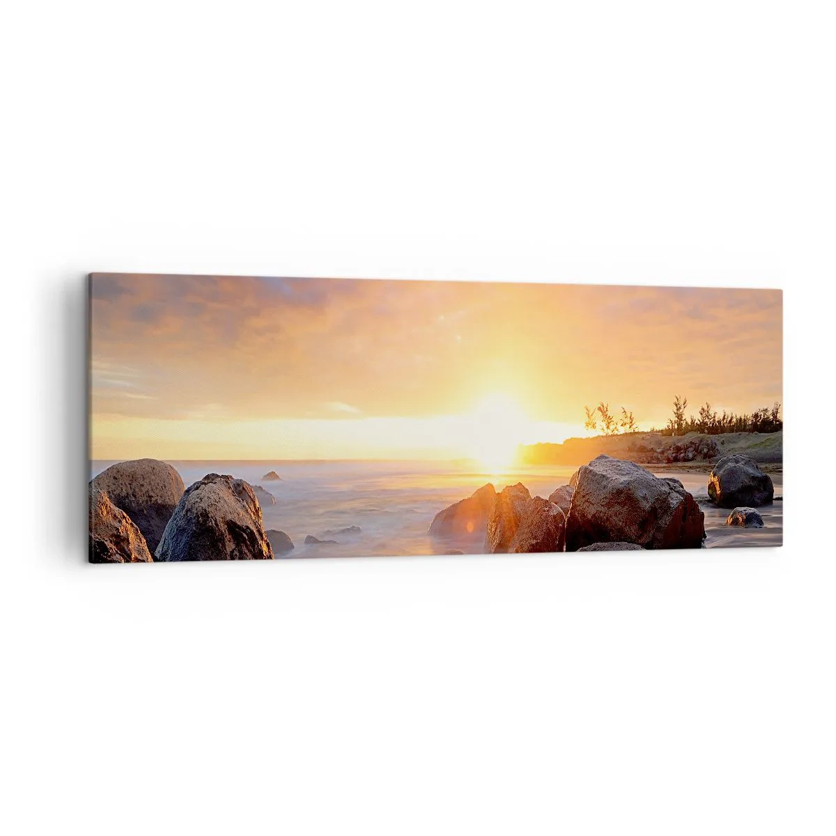 Cuadro sobre lienzo - Impresión de Imagen - Puesta de sol sobre la costa rocosa - 140x50cm - Brisa luminosa del atardecer - Decoración de pared moderna para salón y dormitorio ARTTOR