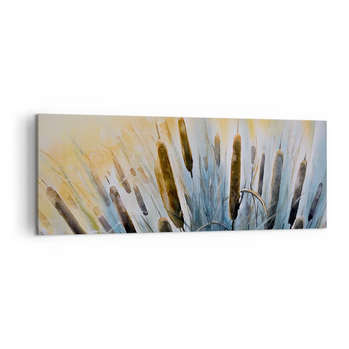 Cuadro sobre lienzo - Impresión de Imagen - Cañas pintorescas bajo los rayos del sol - 140x50cm - El frío del agua, el calor del sol - Decoración de pared moderna para salón y dormitorio ARTTOR