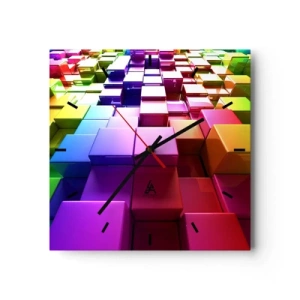 Reloj de pared - Reloj de vidrio - Cubos geométricos 3D coloridos - 30x30cm - Op-art en equipo - Decoración de pared moderna para salón y dormitorio ARTTOR
