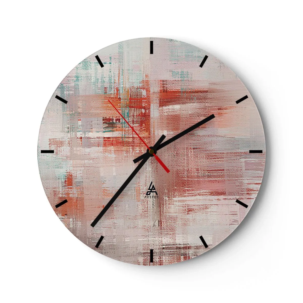 Reloj de pared - Reloj de vidrio - Una composición abstracta de trazos en tonos rosa y blanco. - 30x30cm - Niebla rosa - Decoración de pared moderna para salón, cocina y dormitorio ARTTOR